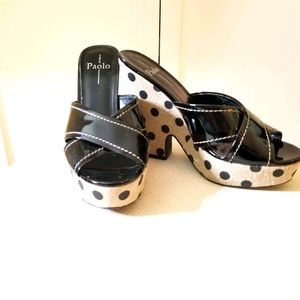Paolo Black Patent Leather Wedges
